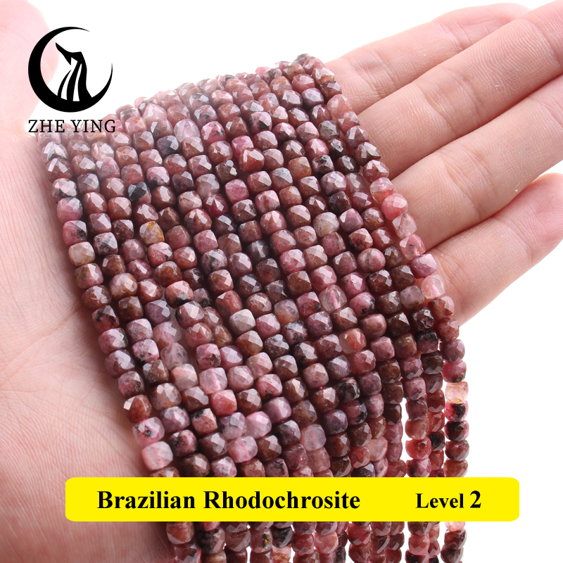 Cuentas cuadradas de piedra facetada Natural, amatista, amazonita, cuentas espaciadoras sueltas para pulsera DIY, collar, accesorios, hebra de 4x4mm de 15'': Rosa claro