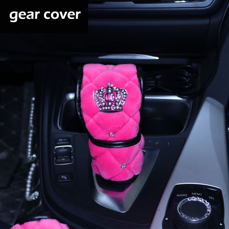 Crystal Crown Auto Car Neck Pillow Pink Car Seat Head Neck Auto Headrest Support Rest Cushion Bling Car Accessories Women: gear cover
