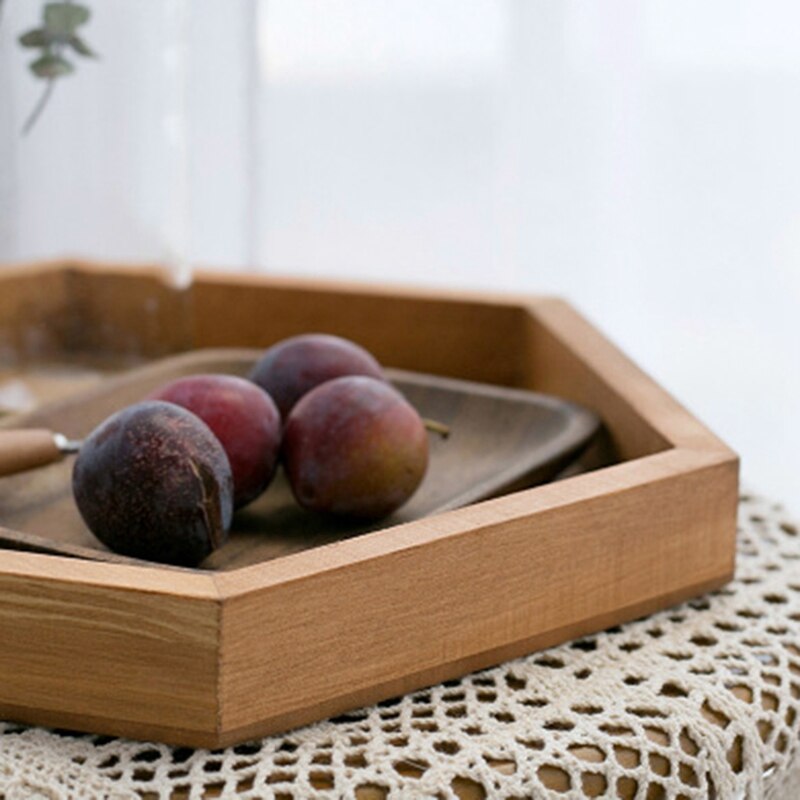 Bandeja hexagonal de madera hecha a mano 30CM Burly-Placa de café de madera Decoración de mesa postre maquillaje joyería titular