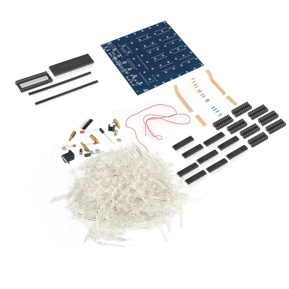 Kit de bricolaje cuadrado de luz LED 3D de 8x8x8 3mm cubo LED blanco azul/rojo rayo de luz PCB tablero de mesa lámparas