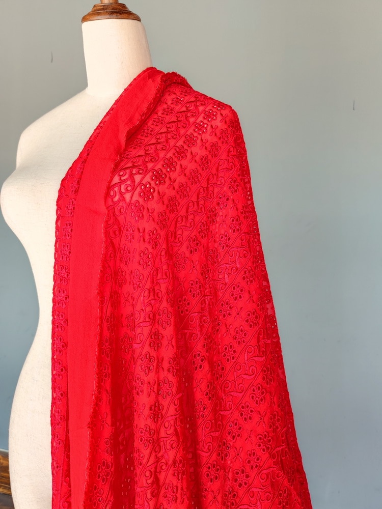 Lace Red Color Pure Silk Evening Dress Wedding 100% Silk Fabirc Silk chiffon embroidery