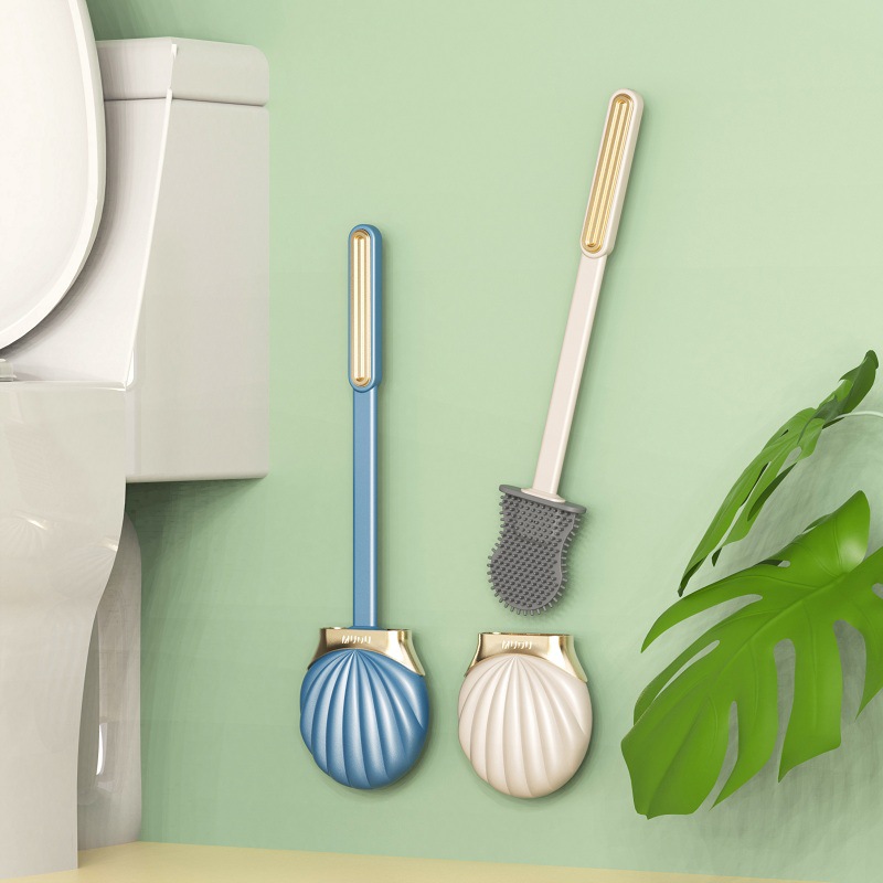 Silicone Shell-shaped Toilet Brush Toilet Without Dead Angle Cleaning Brush with Long Handle Wall Mounted Toilet Brush Holder