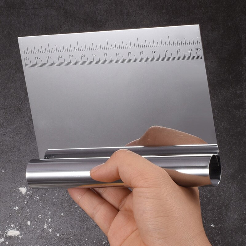 Stainless Steel Bowl Scraper Chopper Kitchen Food Scraper Icing Smoother Blade with Measuring Scale for Dough Cake Pizza L5
