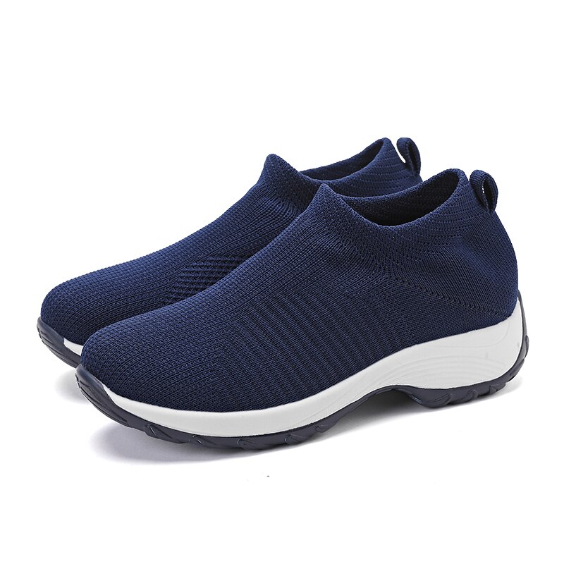 Buty do chodzenia kobiety Chunky Sneakers platforma moda Knitting mokasyny na co dzień Slip-on oddychające: Niebieski / 38