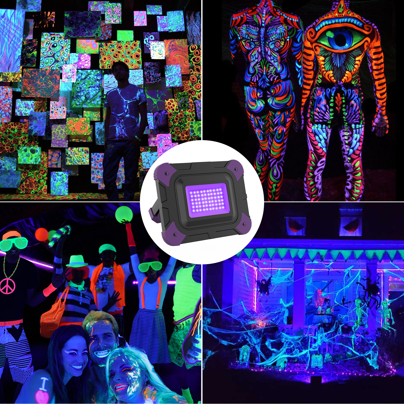 1/2 stk. led uv-svartlys arbeidslys scene-svartlys ultrafiolett flomlys til halloween, jul, dans, dj, diskotekfest