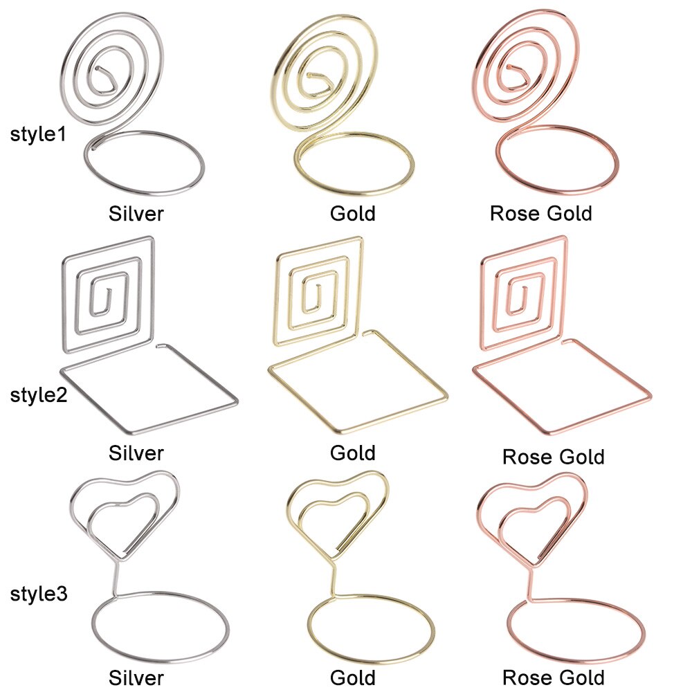 2 stuks metalen, coole plaatskaarthouder voor bruiloften, feest, bureaudecoratie, romantische hartvormige ring, fotoclip, tafelnummerstandaard