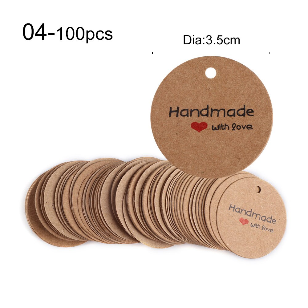 100 stuks rode hartvormige lege hanglabels in de vorm van een ronde kraftpapieren kaart, bruiloftsfeestpakket, benodigdheden voor decoratieve accessoires: 4