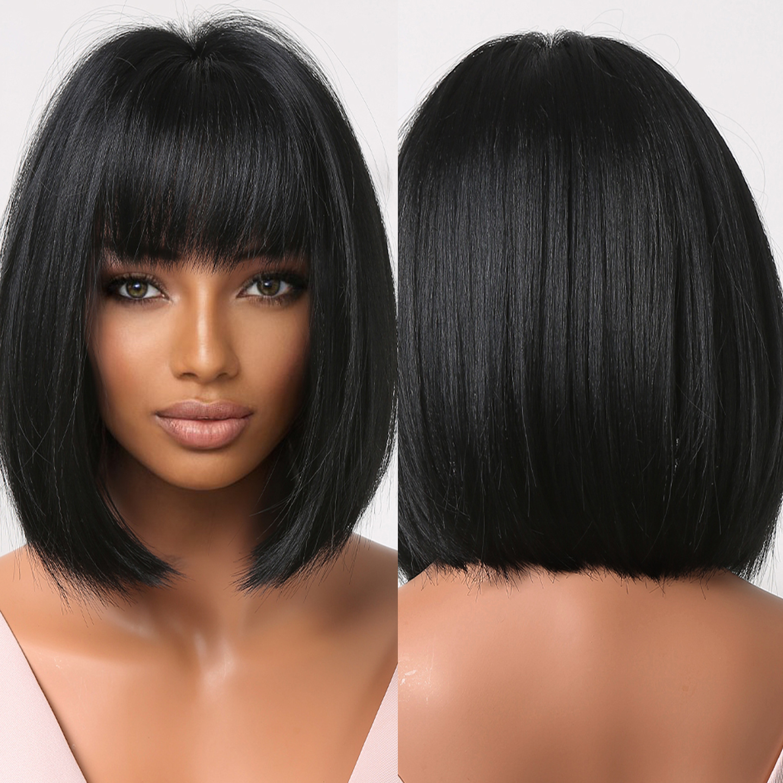 GEMMA – perruques synthétiques Bob courtes et lisses avec frange pour femmes, perruques Afro ombrées noires brunes jaunes blondes, cheveux quotidiens de fête Cosplay: P4 / 24