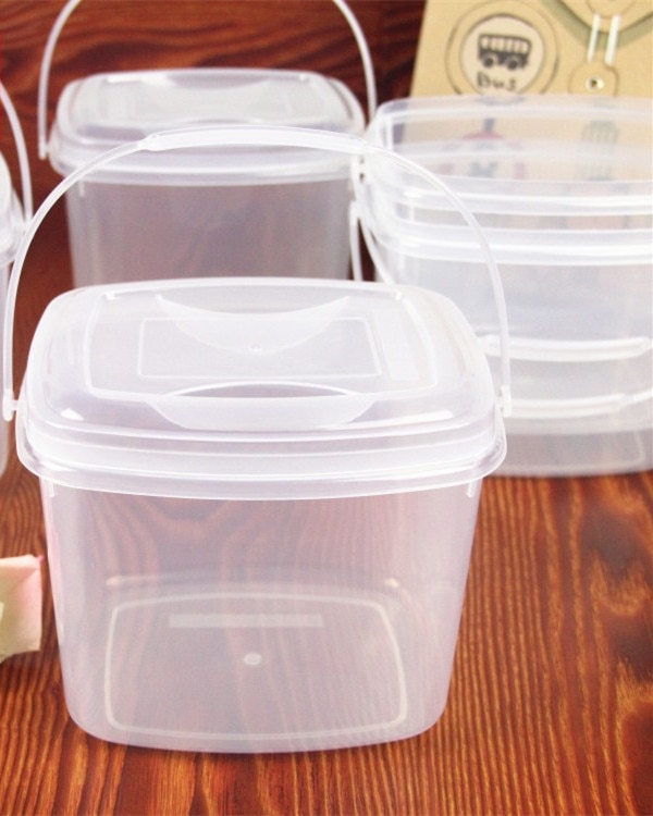 Plast fyrkantig genomskinlig hink med lock 2l bärbara kräftor packning korg kruka inlagd fiskfat