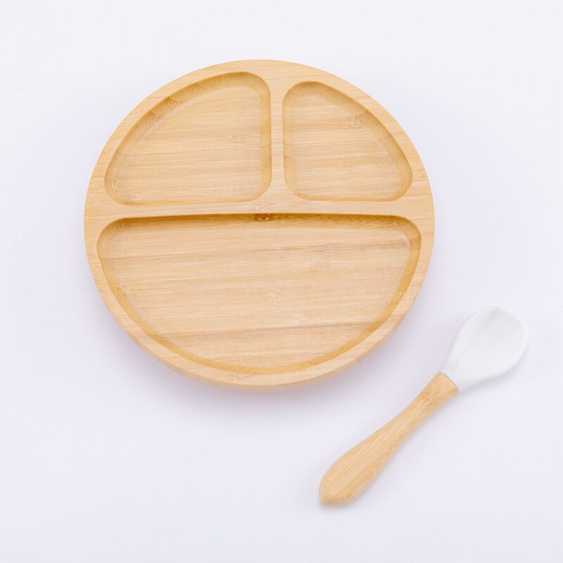 Børneskål sæt baby fodertallerken børn skål & ske sæt sugekop fade bordservice børn baby tallerken baby produkt: Hvid plade