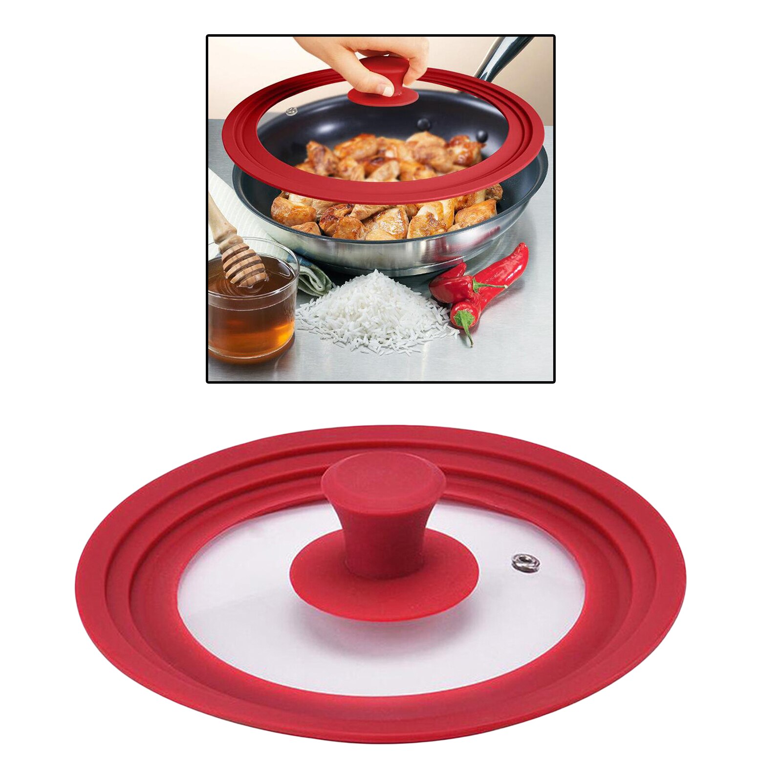 Universal Silicone Glass Lid Covers for Pots Pans, Cookware Replacement Lids: Red22cm