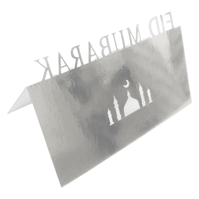 100Stck Buchstaben Eid Mubarak Tisch Karte Ramadan Aushöhlen Palazzo Mond Placecard: Silber-