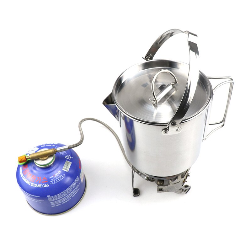 Tetera de acero inoxidable para acampar, hervidor de cocina al aire libre, tetera plegable colgante de Camping, tetera portátil de 1,2 L, tetera cafetera