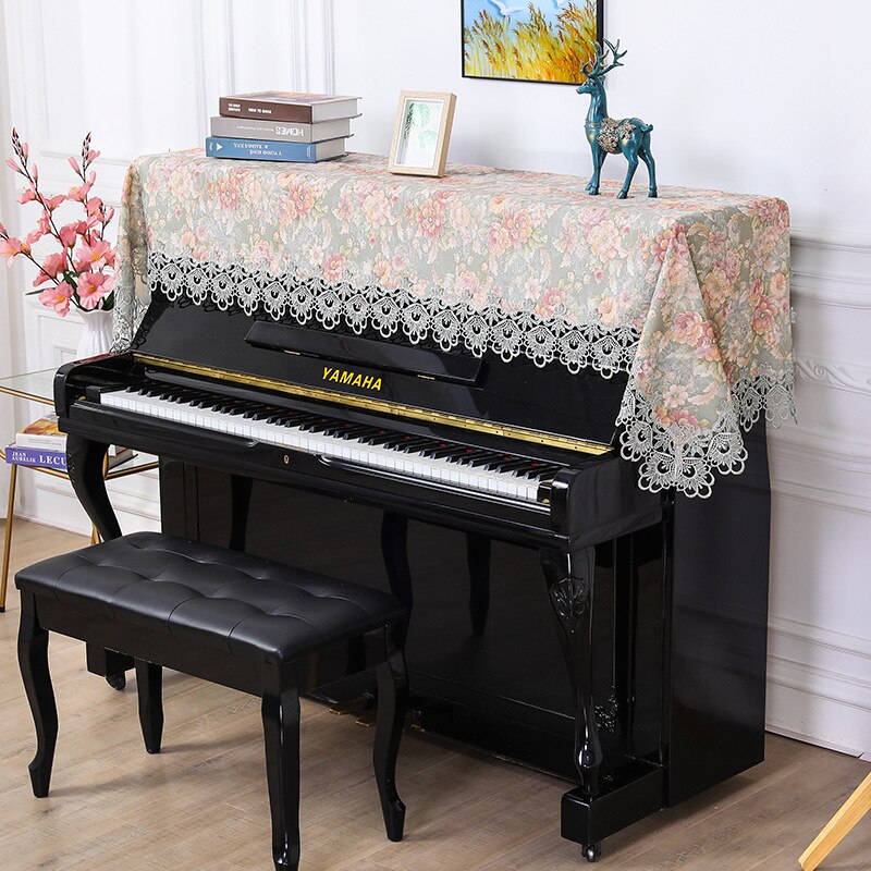 Pianohandduk halv piano dammskydd spets innehåller romantisk naturlig lantlig tecknad europeisk spets dammtät pianoöverdrag tyg