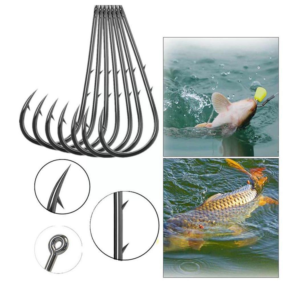 50pcs Double Back Barbed Single Hook Long Handle High Eye Barbed Straight Hook Steel Hook Fishing Fishing Carbon Tackl M9z7