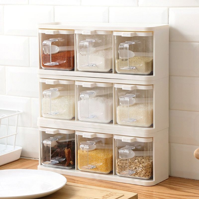 Spice box with lid storage container transparent handle kitchen spice jar