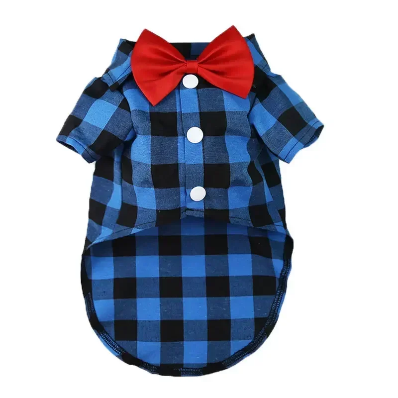 Roupas para animais de estimação cães xadrez listrado camisa terno vestido de casamento casaco de cachorro ursinho de pelúcia pomeranian colete pequeno-médio cão gato animal de estimação traje: M / Azul