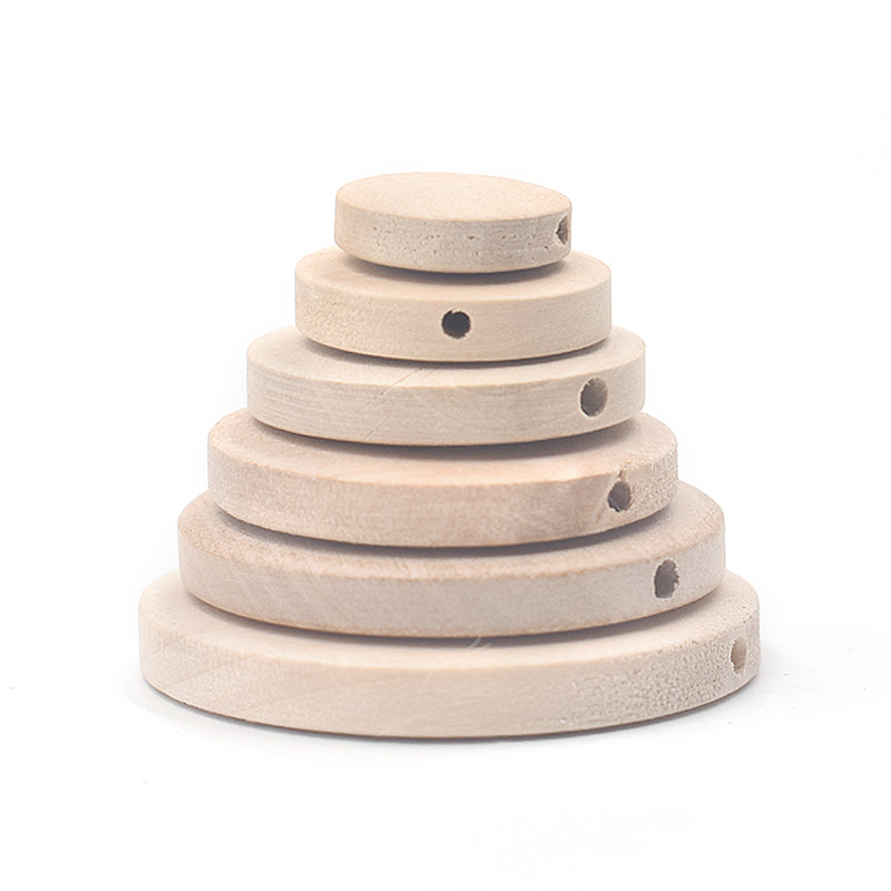 15-40mm Round Wood Discs Unfinished Wood Circles Wood Rounds Wooden Cutouts with Holes for DIY Crafts Christmas Wedding Decor