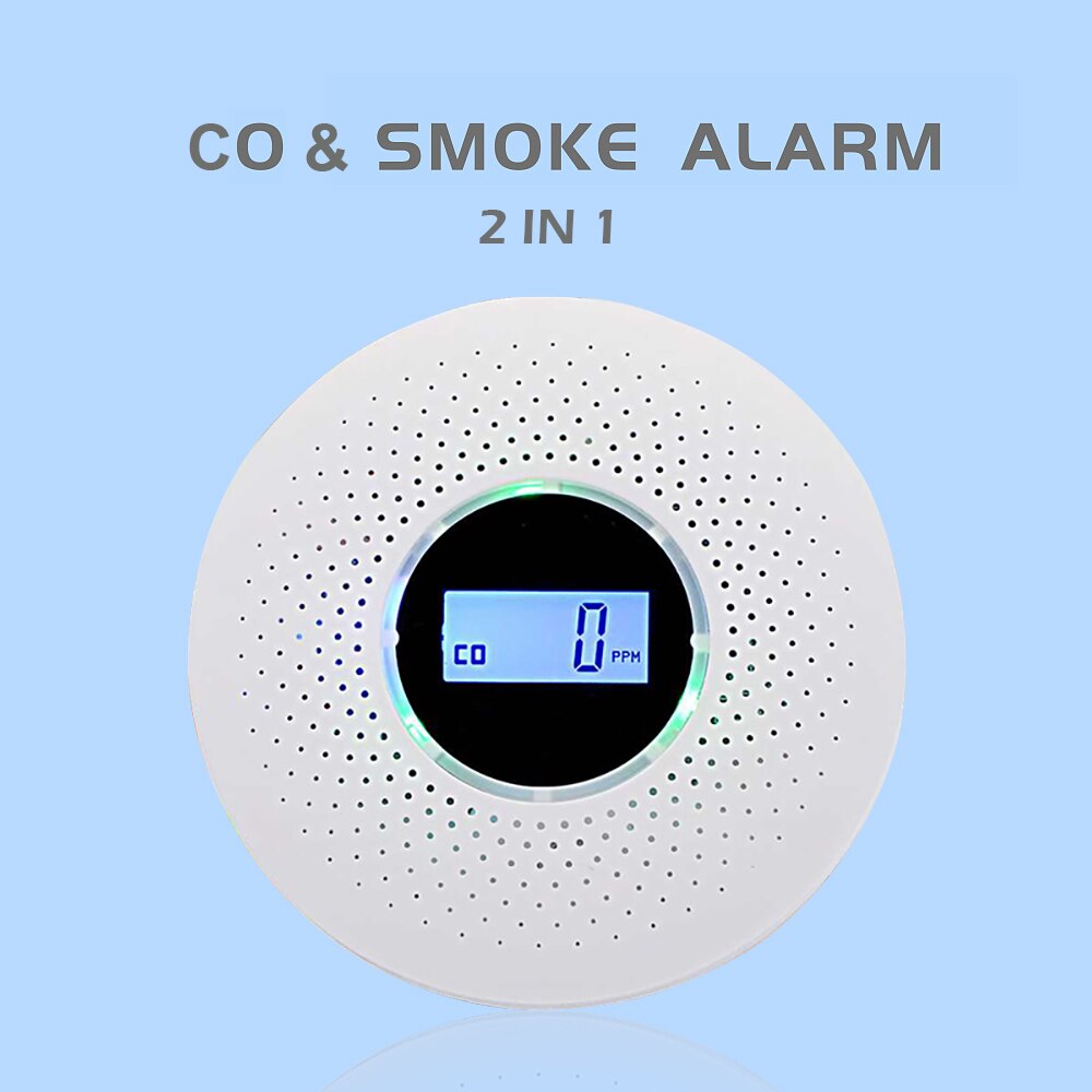 Carbon Monoxide Alarm CO Alarm CO Detector 2 in 1 LCD Display Battery Operated CO Smoke Sensor LED Light Flashing Sound Warn: CO and Smoke Sensor