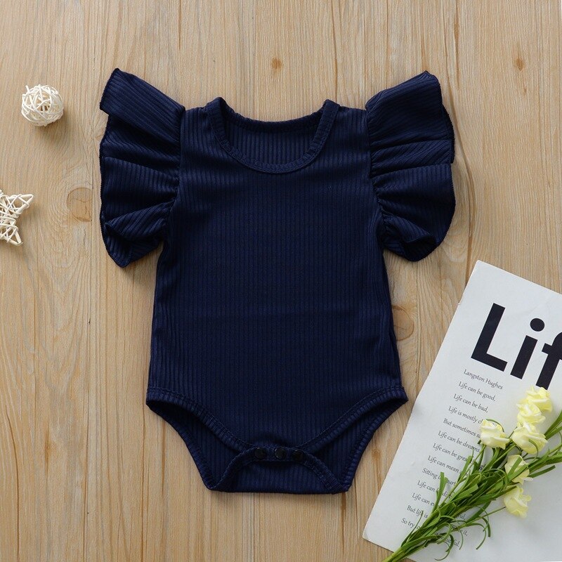 2020 nye nyfødte baby pige drenge bodysuits shorts ærmer jumpsuits bodysuit tøj outfits soldragt spædbørn tøj: Sort / 70cm