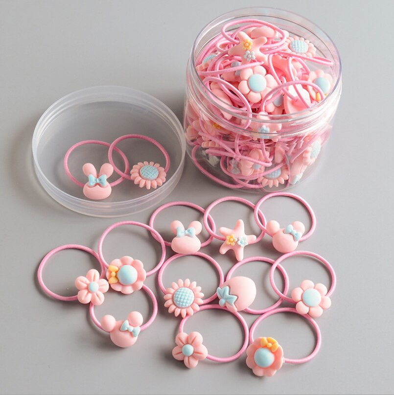 Conjunto de 40 bandas elásticas para el pelo para niña, cintas para la cabeza, diademas de goma, lazos de dibujos animados para niña, accesorios para el cabello para bebé: Pink