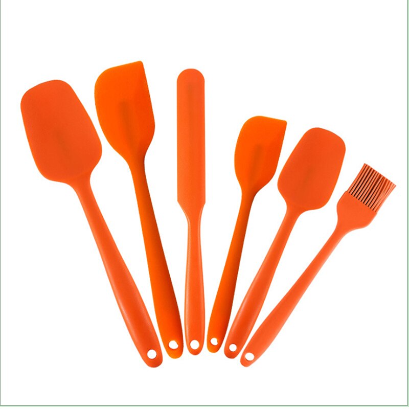 Cream Scraper Silica Gel 6-Piece Set Silicone Scraper One-Piece Cake Butter Knife Multi-Functional Baking Tools Kitchen Supplies: Orange