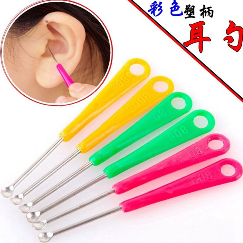 Kleur Plastic Handvat Ijzer Oor Pick Faux Rvs Earpick Oor Pick Kleine Met Keyhole Metalen Oor Pick