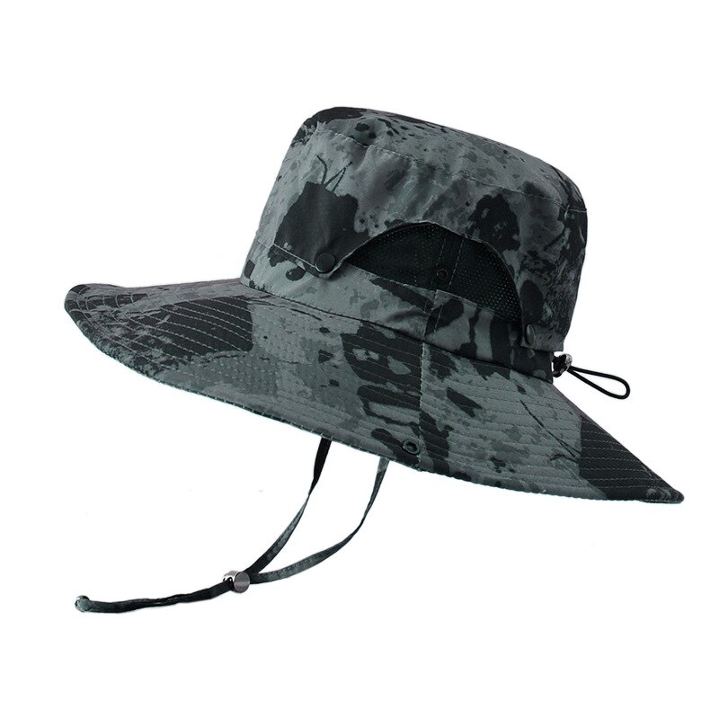 Outdoor Summer Fishing Hats Men Anti-UV Sunshade Breathable Hiking Beach Bucket Hat Male Fisherman Waterproof Quick Dry Cap: Gray