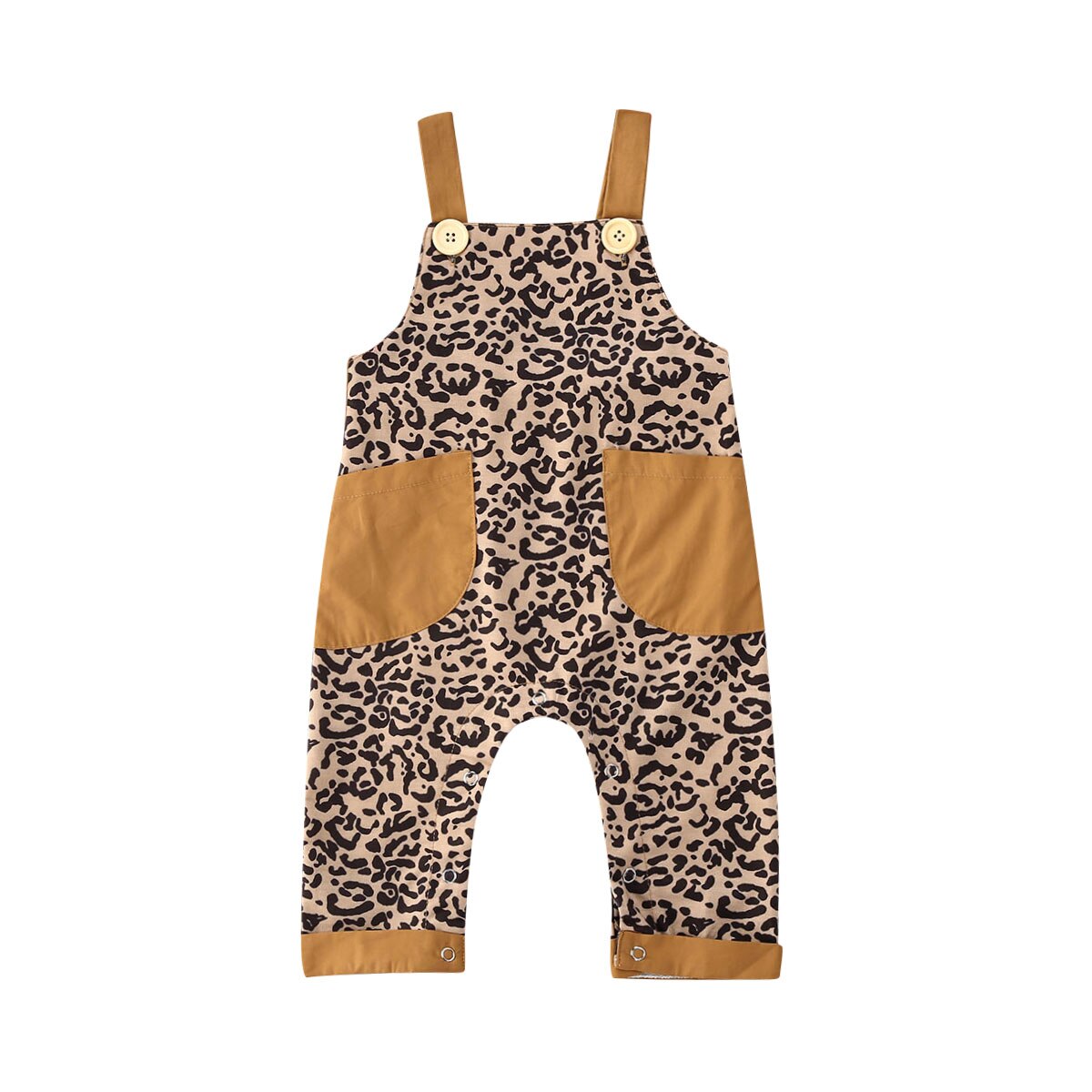 0-5Y Summer Infant Baby Girls Boys Overalls Pants Leopard Print Pocket Straight Overalls 3 Colors: Khaki / 4T
