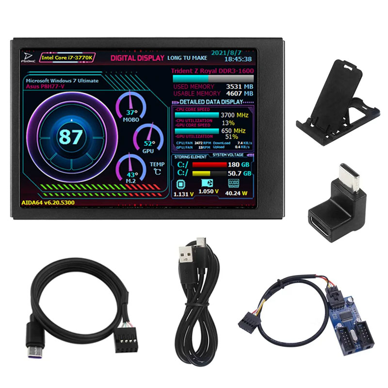 3.5 Cal ekran wtórny typu C IPS wyświetlacz LCD CPU GPU Baran monitorowanie opcjonalny USB-C podstawa podekran AIDA64 robić obudowy mini ITX: Sliver