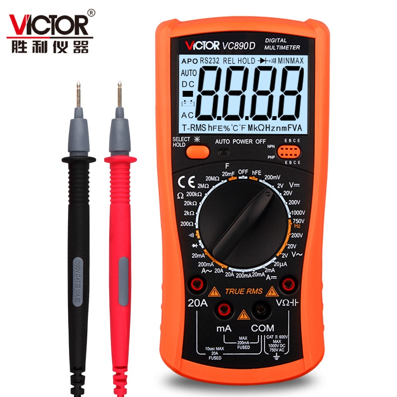 Victor  vc890c+vc890d digital multimeter true rms kondensator 2000uf 20a ac dc spænding strøm kapacitans tester meter baggrundslys