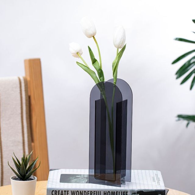 Akryl vase blænde farverige blomstervase indretning ornamenter lille vase kreativitet hjem stue dekoration: Mørkebrun