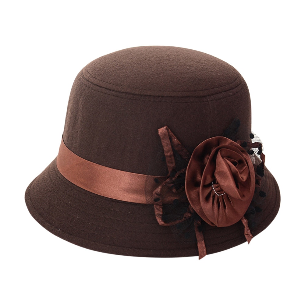Sombrero Fedora Vintage de lana de imitación para mujer, gorra de cubo cálida, , con lazo, dg88