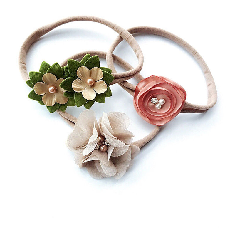 Pudcoco Baby Girl 3Pcs Kids Baby Girls Head Band Hair Bows Flower Girl's Headband Stretch Hairband