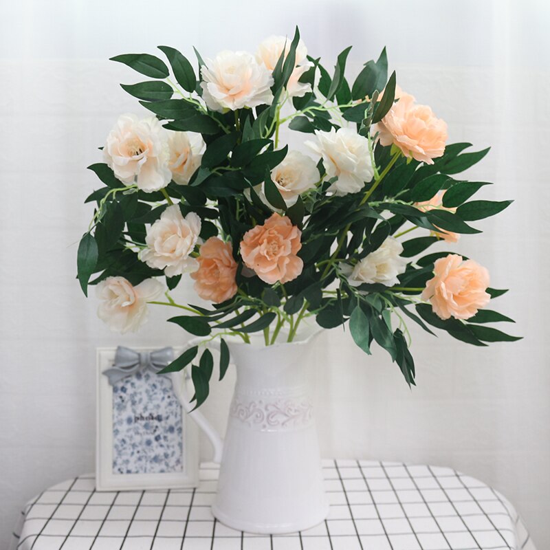 66cm lange europæiske kunstige blomster 3 hovedbælte blad silke rose bryllup blomst alien rose dekorativ blomster fest indretning 1 stk.