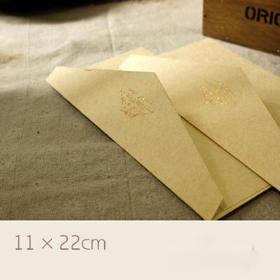 Ezone 1pc konvolut i europæisk stil trykt stemplingsmønster kraftpapir konvolut 11*22cm tegnebogskonvolut: Beige