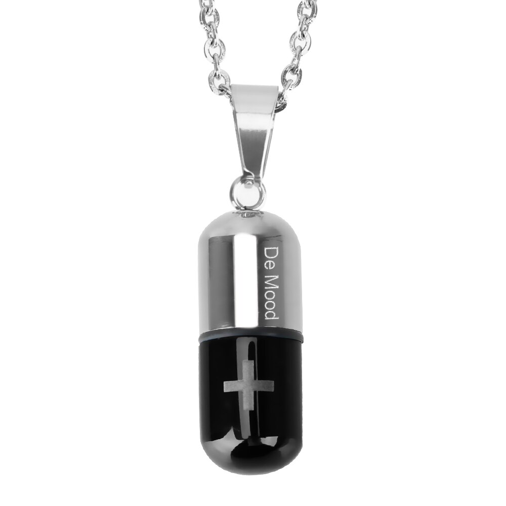 Unscrewable Pill Cross Pendant Titanium Steel Couple Capsule Pendant Stainless Steel Necklace: Black