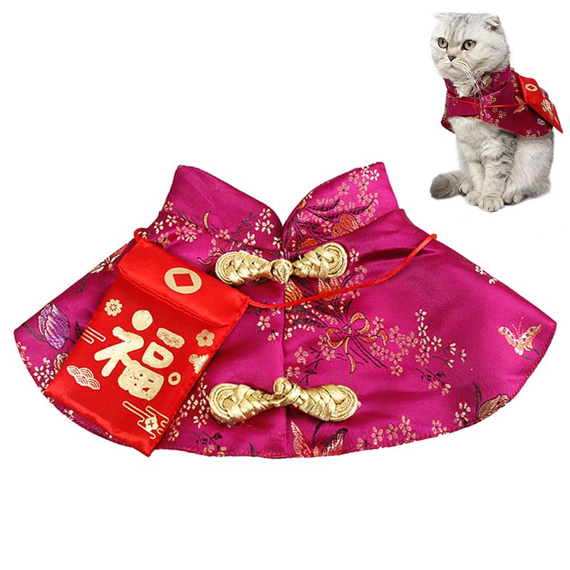 Huisdier Kat Tang Pak Kleine Rode Envelop Feestelijke Mantel Huisdier Cape Chinese Stijl Feestelijke Hond Cape Pet Kostuum Voor kittens Katten: Purple