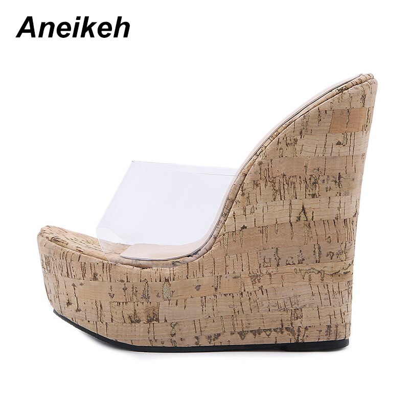 Aneikeh sommar kvinnor skor tofflor slides pvc gummi fast utanför kilar grunt vuxen aprikos rund tå 35 ~ 42 flip flop