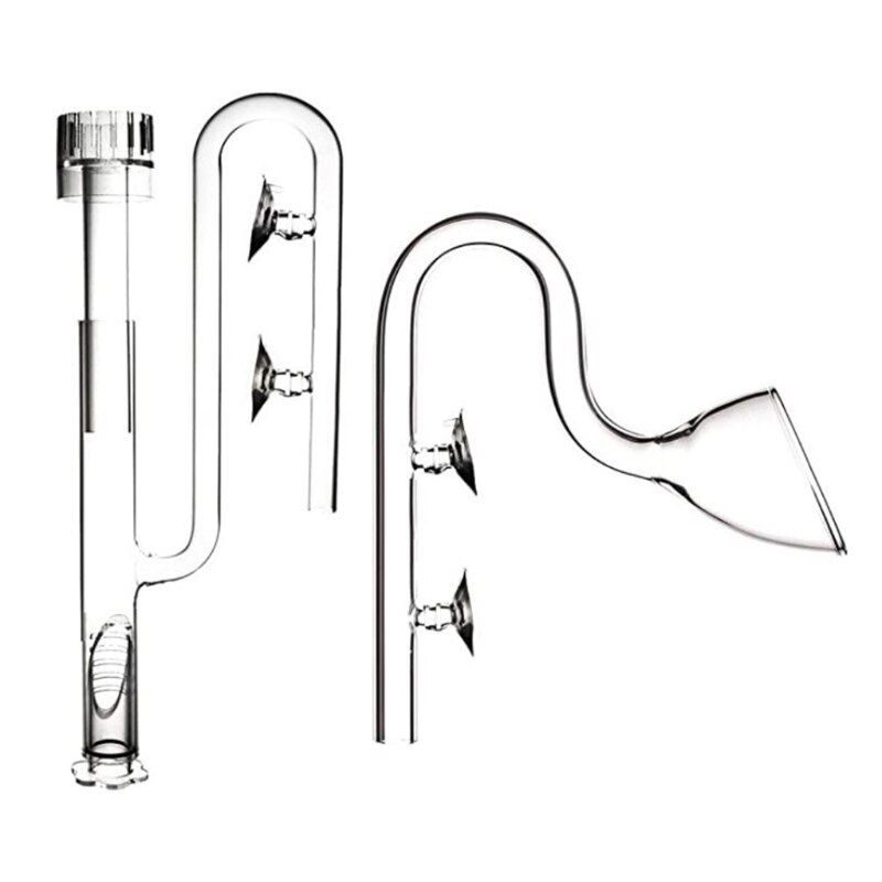 Glas transparent rørindstrømning med overfladeskimmer til planter akvariumbeholderfilter tilstrømning glasrør ydre: S