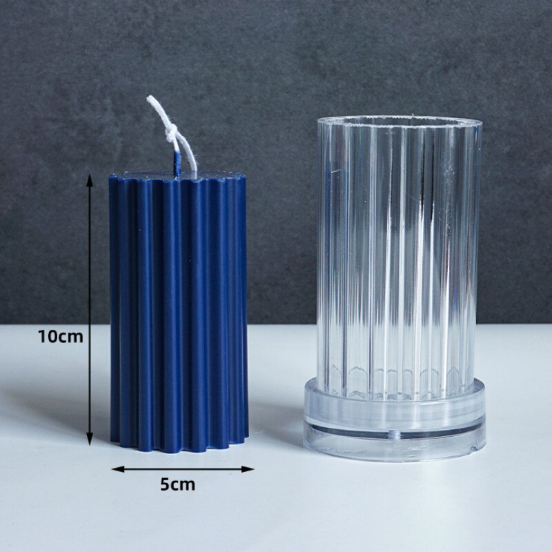 Classical Striped Roman Cylindrical Plastic Candle Mold Columnar Striped DIY Candle Holder Making Shape Candle Silicone: D 10X5cm