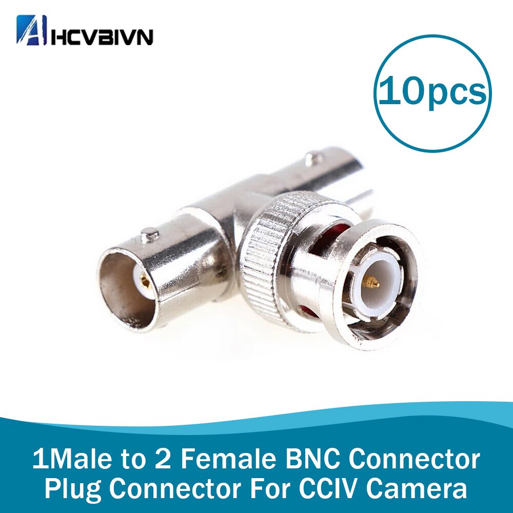 10Pcs/lot Coaxial T Connector 1 Male to 2 Female Coupler 3 Way BNC Connector For CCTV Camera