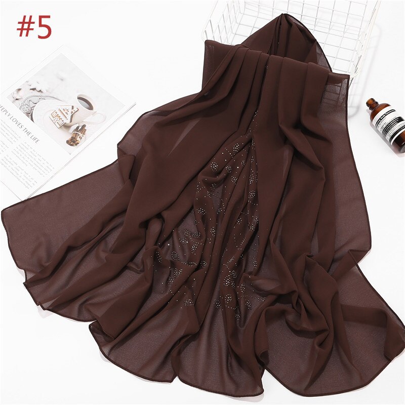 NEUE frauen strass Chiffon-feste farbe muslimischen kopf schal schals und wickelt pashmina bandana weiblich foulard hijab speichert