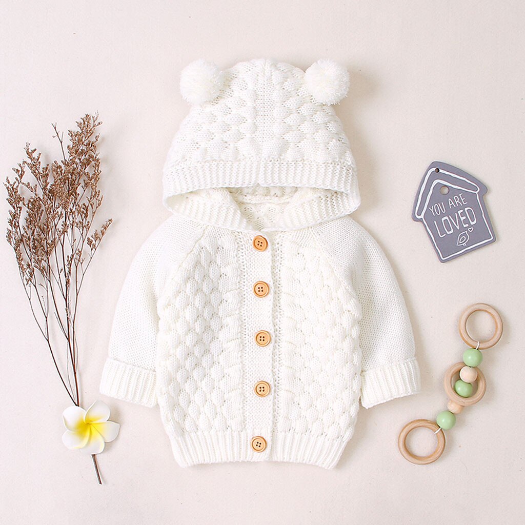Baby Meisje Jongen Breien Uitloper Hooded Trui Effen Kleur Kinderen Lange Mouw Kapmantel Uitloper Kids Kleding