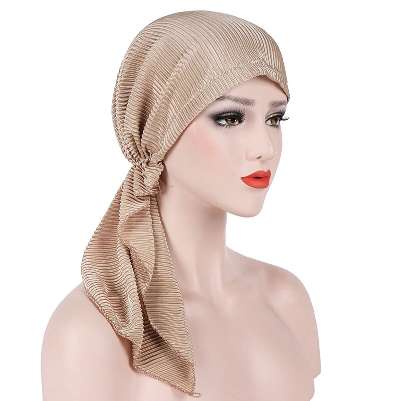 Hovedbeklædning bandana tichel til kræft damer turbante kvinder flæse tørklæde kemo hat turban hoved tørklæder forudbundne: Beige
