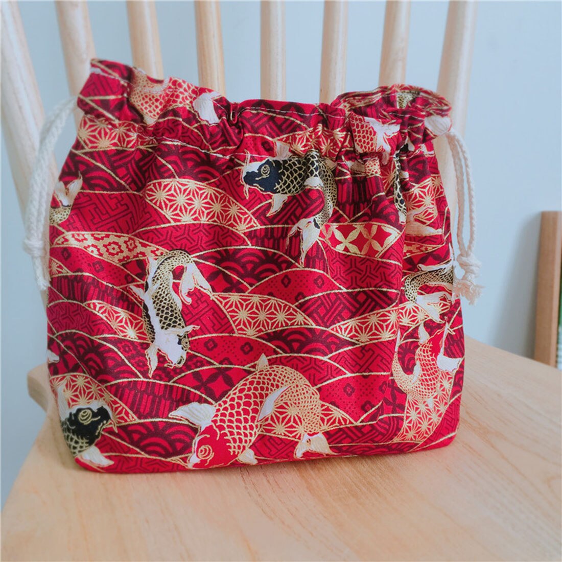 Moda almoço saco drawstring almoço sacos para mulheres crianças portátil lancheira estilo japonês bento tote bolsa de viagem piquenique: D Lunch Bag