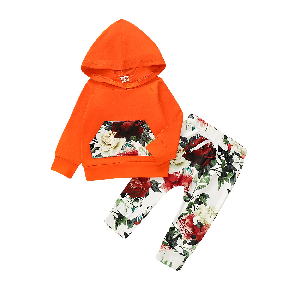 Neue Beiläufige Kleinkind Baby Mädchen Jungen Mit Kapuze Spitzen Blumen- Hosen 2Stck Outfit einstellen Kleidung 0-24M: Orange / 24M