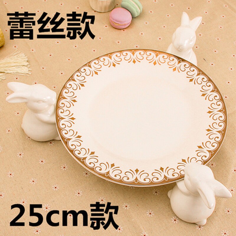 Bandeja de cerámica blanca para Conejo, soporte para dulces, pastel de cumpleaños, boda, mesa de postre, té y postre, placa de exhibición: D-25CM