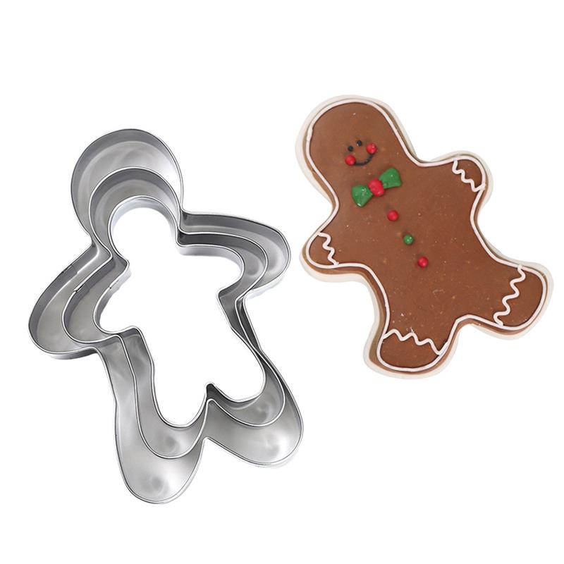 3pcs/set Cute Christmas Cookie Cutter Set Stainless Steel Gingerbread Man Cookie Shapes Kitchen Baking Tools