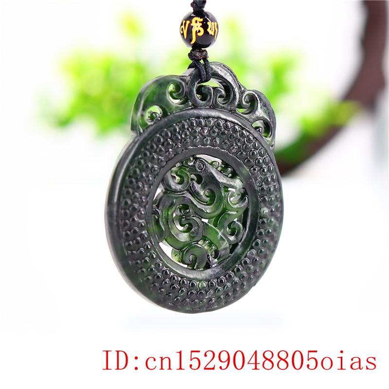 Jade Schrift Hanger Ketting Gesneden Natuurlijke Zwart Groen Amulet Chinese Mode Sieraden Charm